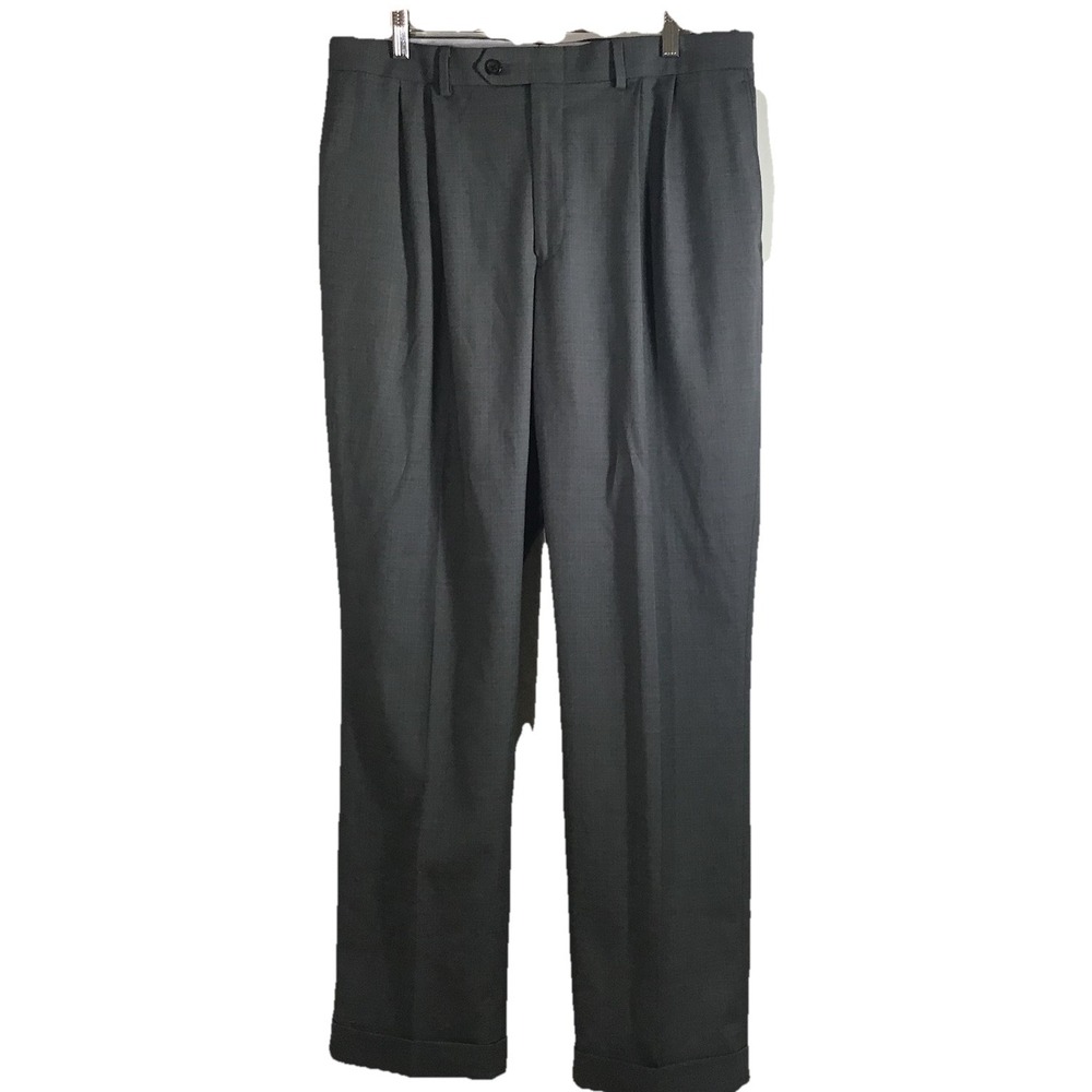 Ralph Ralph Lauren Black Label Pleated Dress Pants Gray Poly Blend 34x32 Cuffed